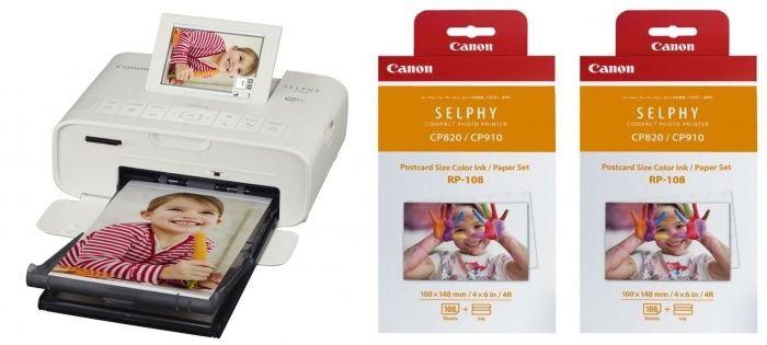 Canon SELPHY CP1300 weiß + 2x RP-108 Papier+ Farbband 10x15