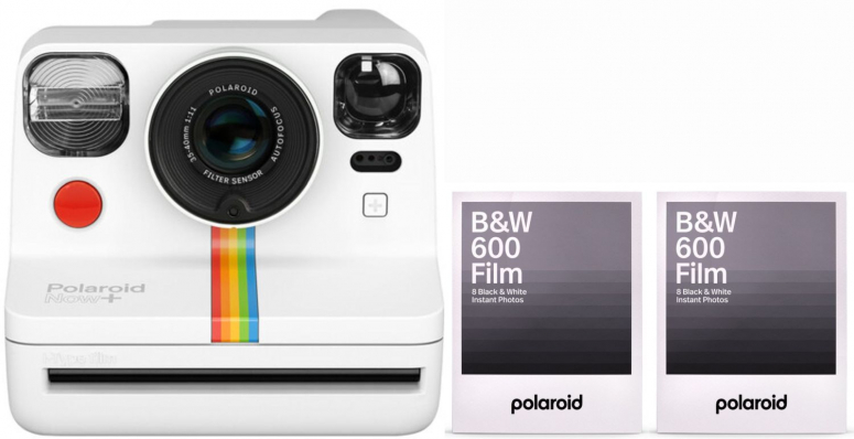 Polaroid Now+ camera white + 600 B&W film 8x 2 pack