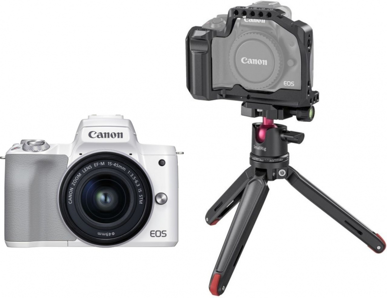 Canon EOS M50 II weiß + 15-45mm + SmallRig 3138 Cage