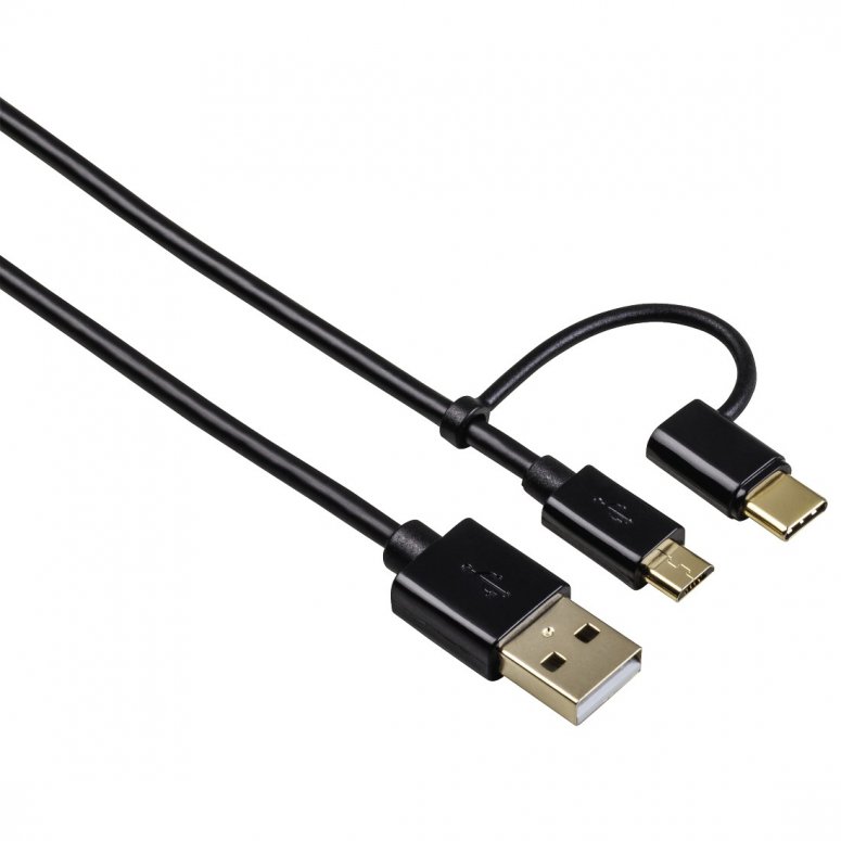 Hama 2in1 Micro USB Cable with USB-C Adapter 1m
