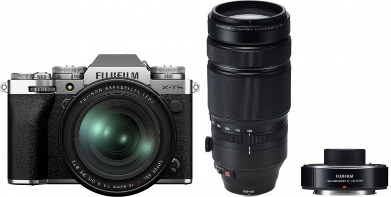 Fujifilm X-T5 silver +XF 16-80mm +XF 100-400mm + TC 1.4