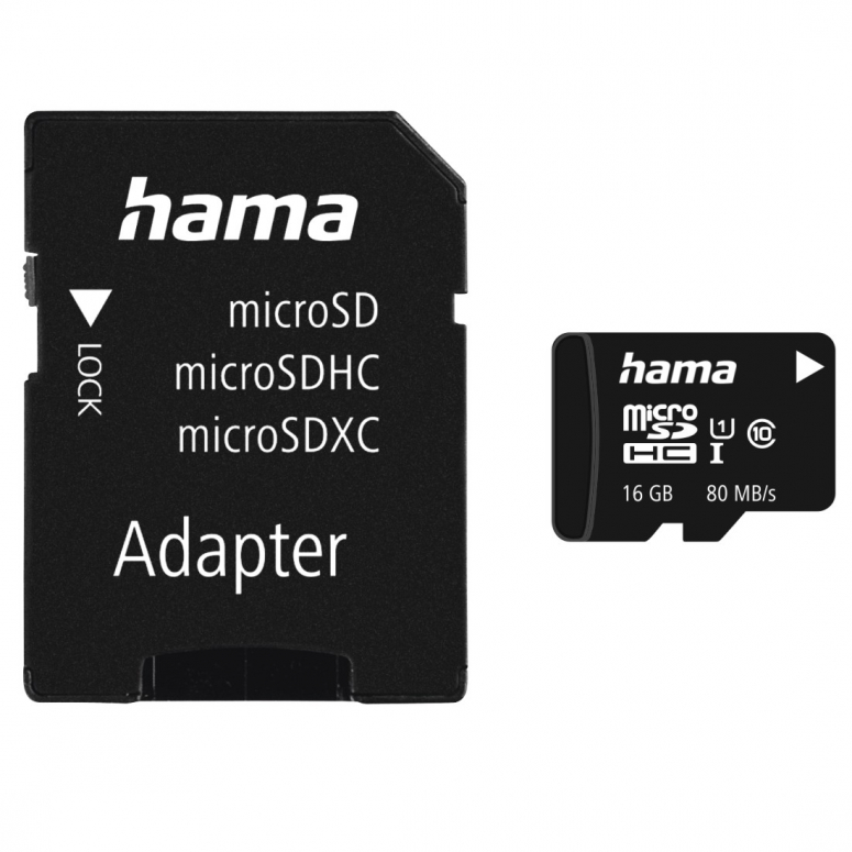 Caractéristiques techniques  Hama microSDHC 16GB 80MB avec adaptateur
