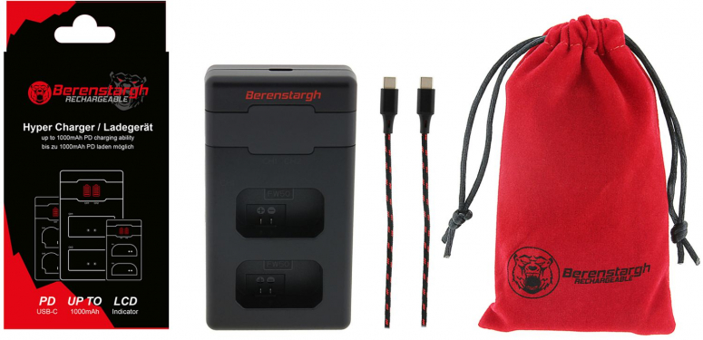 Berenstargh Hyper PD Ladegerät für Sony NP-FW50 inkl. USB-C Kabel