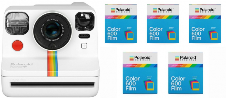Polaroid Now+ camera white + 600 Color Frames 8x 5 pack