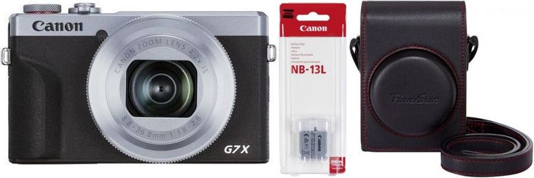 Canon PowerShot G7X Mark III silber+Canon Akku NB-13L+Canon DCC-1880 
