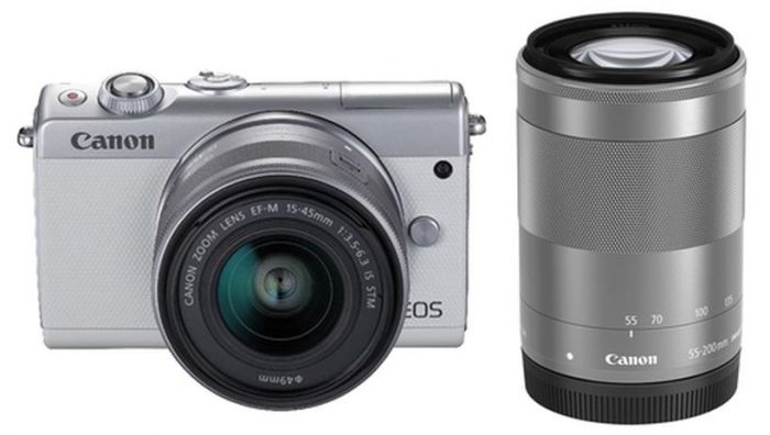 Canon EOS M100 weiß + 15-45mm + 55-200mm Kundenr.