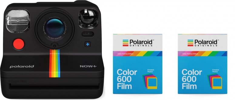 Polaroid Now+ Gen2 Kamera Schwarz + 600 Color Frames 8x 2er Pack