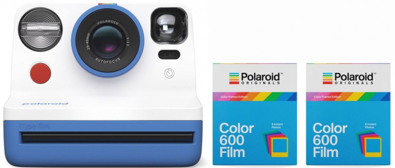 Polaroid Now camera blue + 600 Color Frames 8x 2 pack