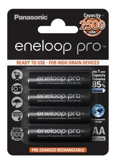 4 Eneloop Pro Batteries 2500 mAh AA Rechargeable Batteries Panasonic Charger 