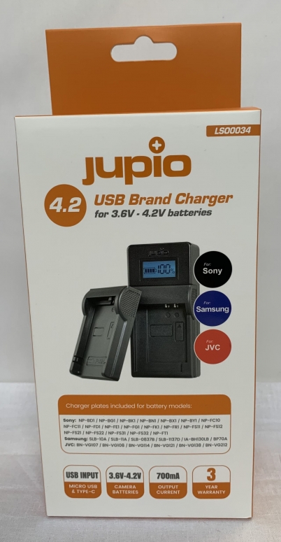Jupio USB Brand Charger Kit pour batteries Sony 3,6V-4,2V