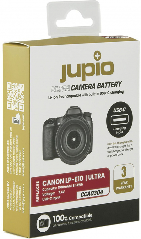 Caractéristiques techniques  Jupio LP-E10 *ULTRA C* Entrée USB-C 1100mAh