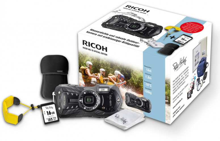 Ricoh WG-70 Special Edition schwarz inkl. Neoprencase/Strap+PH 16GB SD