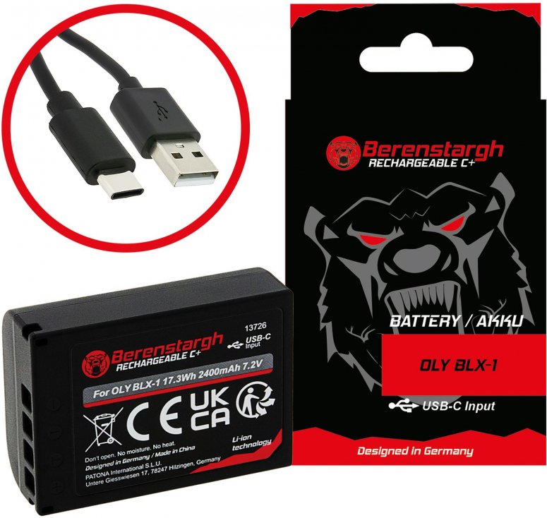 Berenstargh Akku Olympus BLX-1 2400mAh USB-C Input