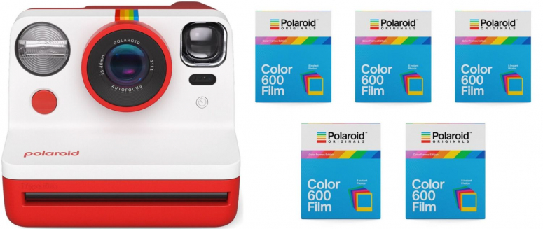 Polaroid Now camera red + 600 Color Frames 8x 5 pack