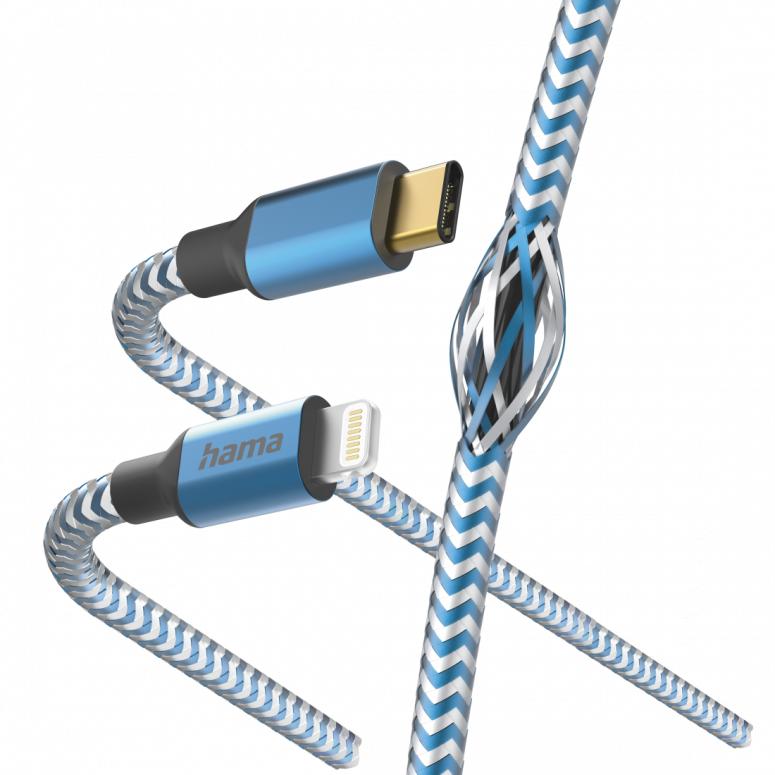 Hama 201561 Ladekabel Reflective USB-C zu Lightning Nylon 1,5m blau
