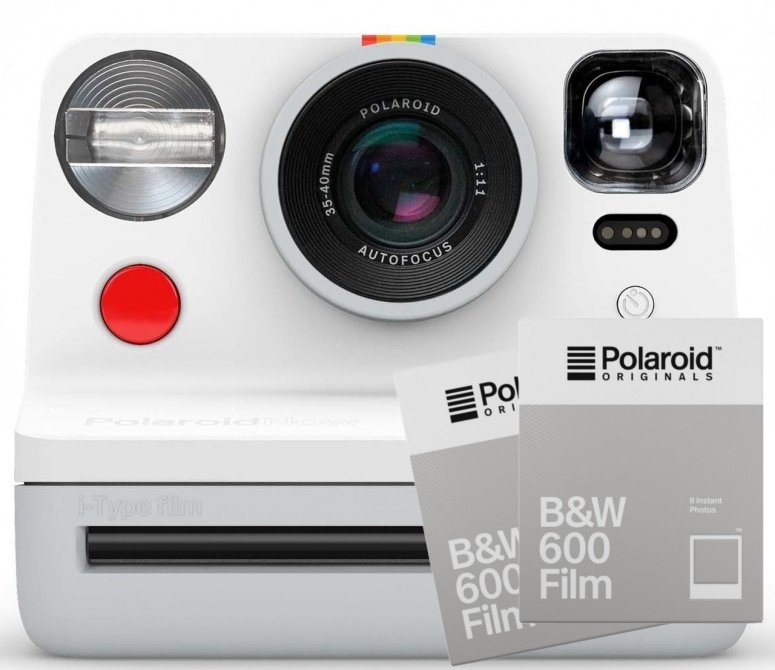 Polaroid Appareil photo Now blanc + 600 films B&W 8x pack de 2
