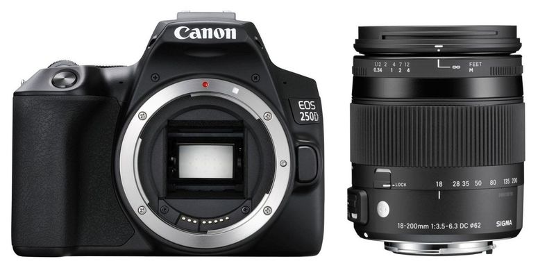 Canon EOS 250D Gehäuse + Sigma 18-200mm f3,5-6,3 DC HSM OS C III CAF
