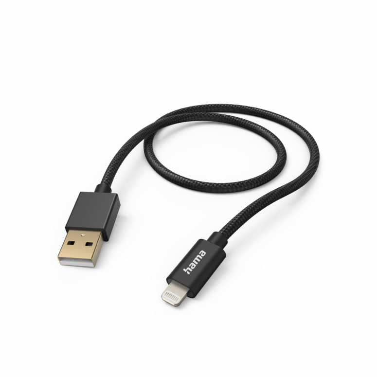 Hama 201544 Ladekabel Fabric USB-A zu Lightning 1,5m schwarz