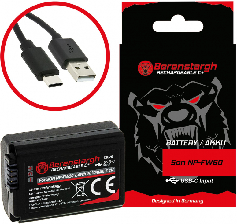 Berenstargh Akku Sony NP-FW50 1030mAh USB-C Input