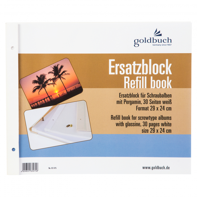 Technical Specs  Goldbuch replacement block 83 075 white 24x29 cm for screw albums 30x25cm