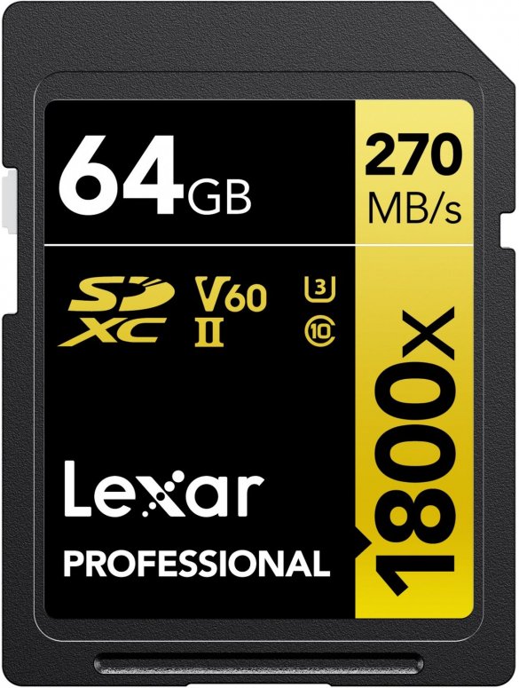Caractéristiques techniques  Lexar Professional SDXC Gold 64GB 1800x UHS-II V60