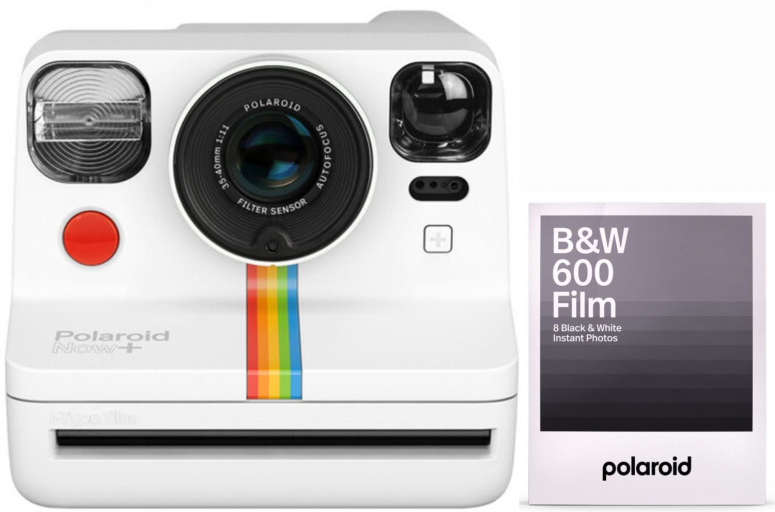 Polaroid Now+ camera white + 600 B&W film 8x