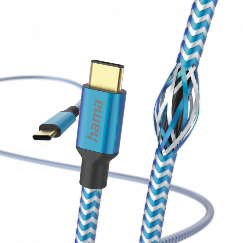Hama 201557 Ladekabel Reflective USB-C zu USB-C Nylon 1,5m blau