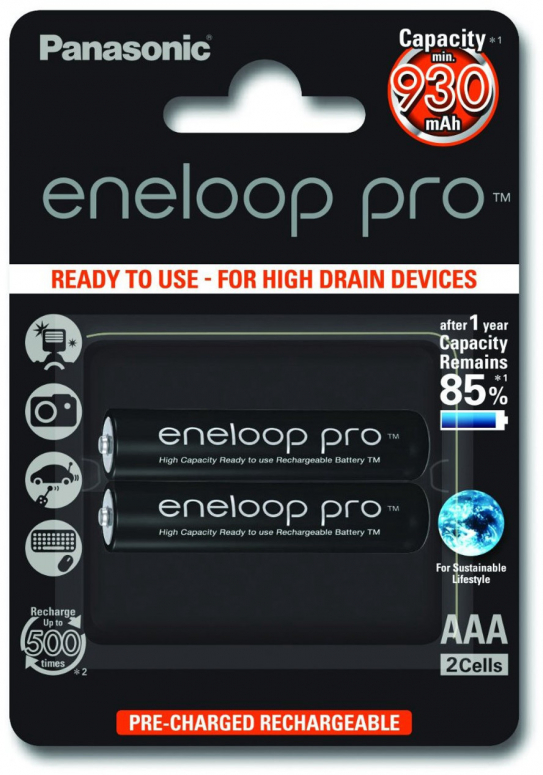Caractéristiques techniques  Panasonic eneloop Pro Micro AAA 930mAh 2pcs