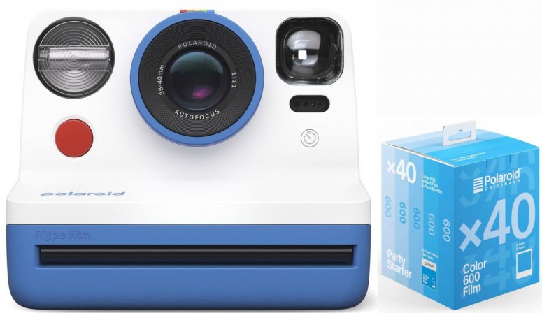 Polaroid Now camera blue + 600 Color film 40x