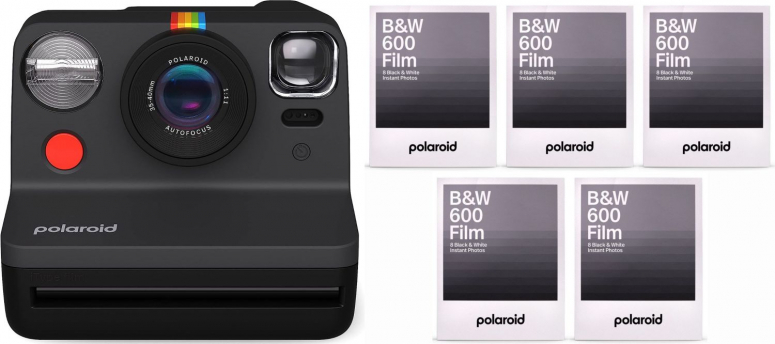 Polaroid Now camera black + 600 B&W film 8x 5 pack
