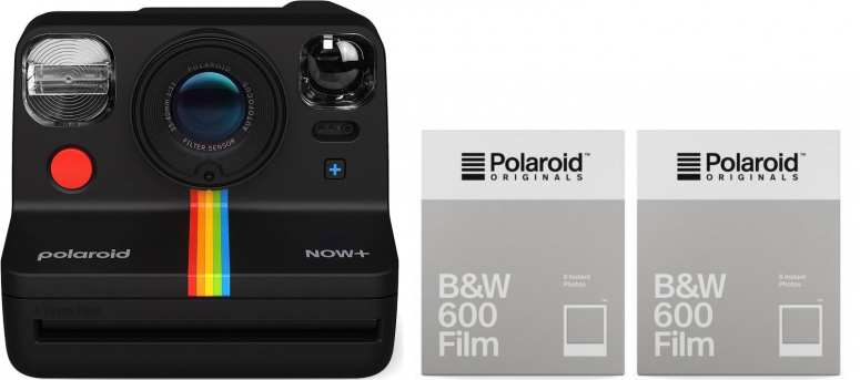 Polaroid Now+ Gen2 Kamera Schwarz + 600 B&W Film 8x 2er Pack