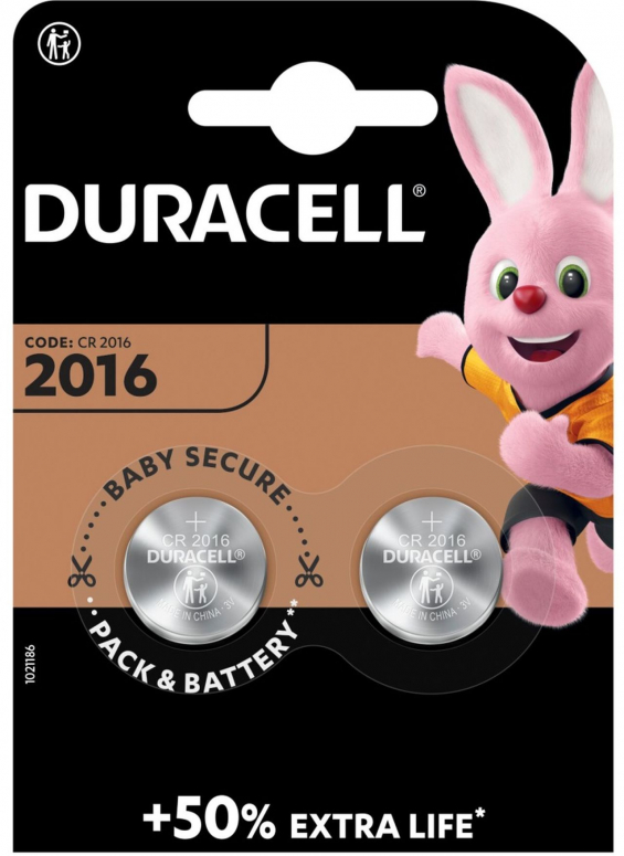 Technical Specs  Duracell button cell CR2016 3V 2pcs blister