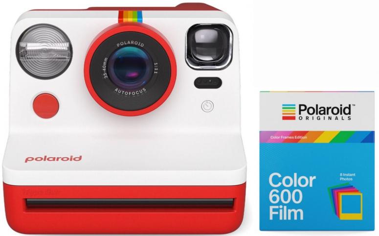 Polaroid Now camera red + 600 Color Frames 8x
