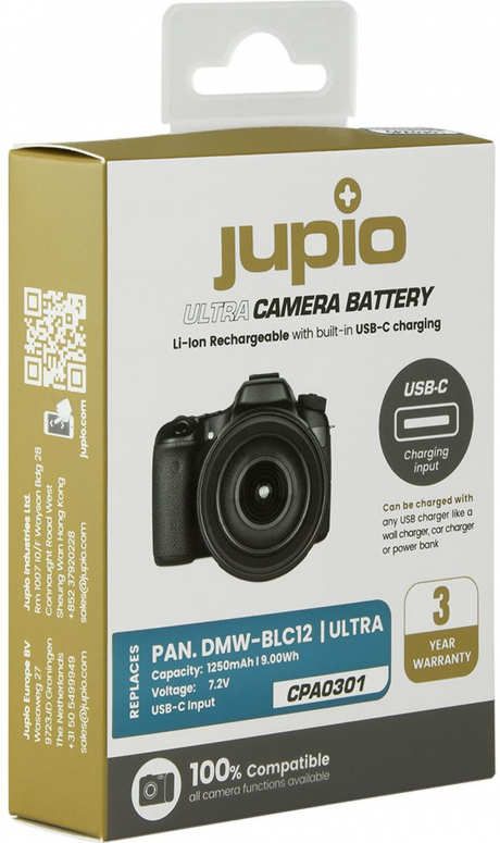 Caractéristiques techniques  Jupio DMW-BLC12 *ULTRA C* Entrée USB-C 1250mAh