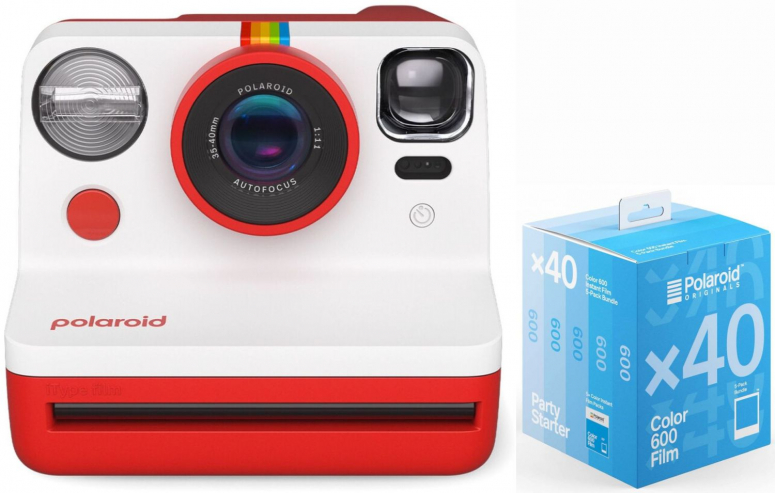 Polaroid Now camera red + 600 Color film 40x