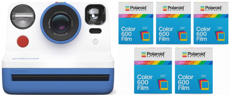 Polaroid Now camera blue + 600 Color Frames 8x 5 pack