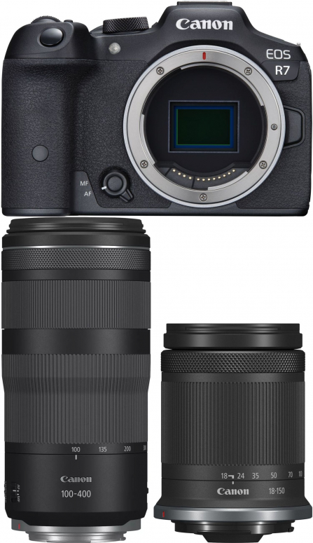 Canon EOS R7 + RF-S 18-150 mm f/3,5-6,3 IS STM + RF 100-400 mm f/5,6-8 IS USM