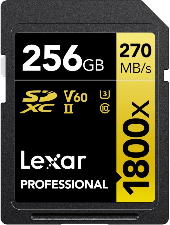 Caractéristiques techniques  Lexar Professional SDXC Gold 256GB 1800x UHS-II V60