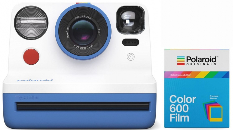 Polaroid Now camera blue + 600 Color Frames 8x