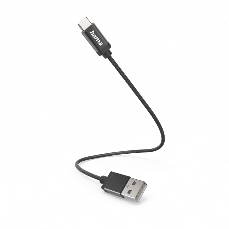 Hama 201600 Charging Cable USB-A to USB-C Nylon 0.2m Black