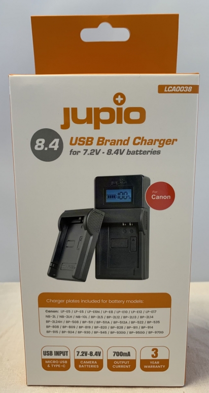 Jupio USB Brand Charger Kit pour Canon batteries 7,2V-8,4V