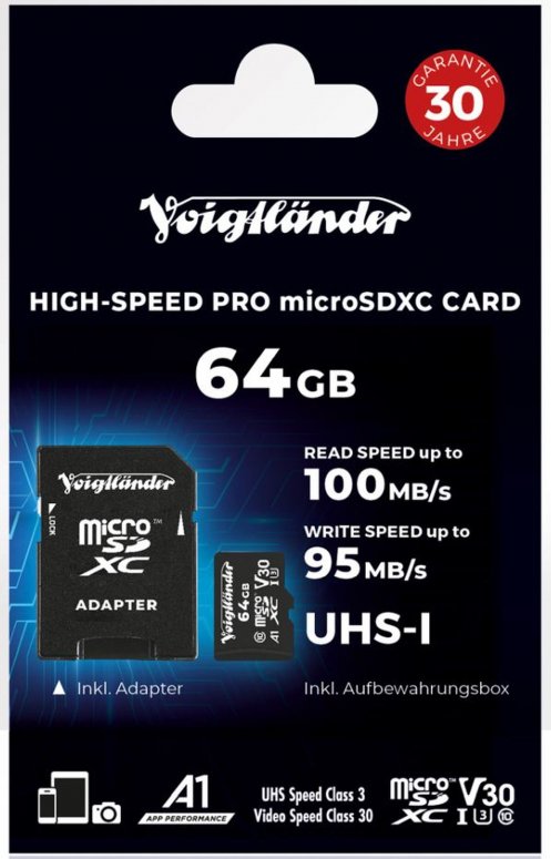 Technische Daten  Voigtländer 64GB microSDXC Prof. High-Speed UHS-I