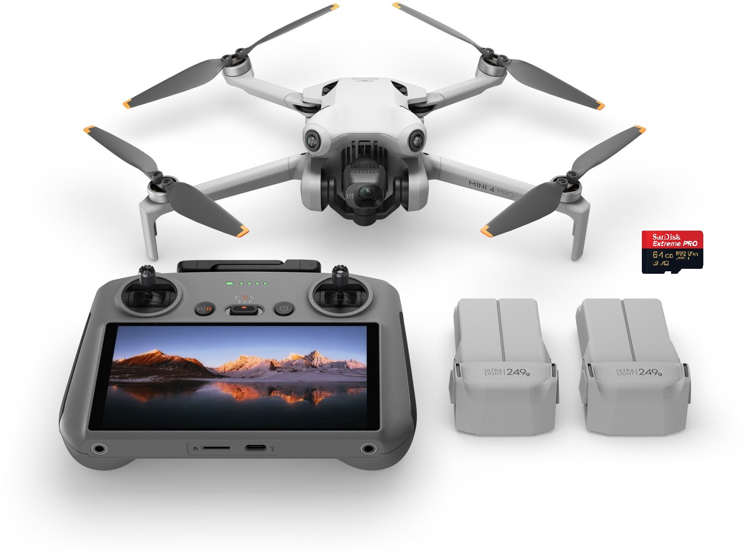 DJI Mini 4 Pro Fly More Combo (DJI RC 2) + SanDisk SDXC 64GB 200MB/s