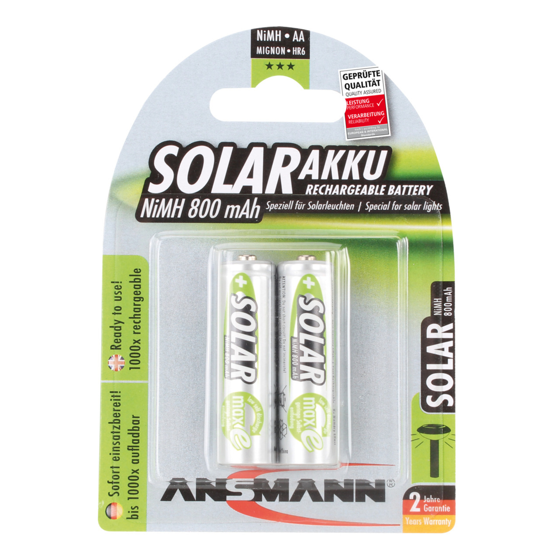 Ansmann Akku maxE Solar 800 mAh Mignon AA 2er Blister