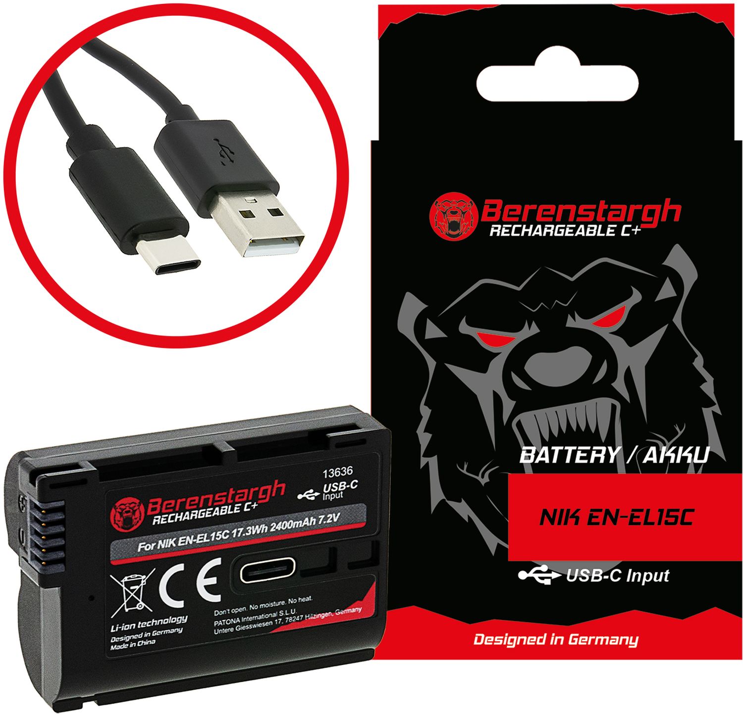 Berenstargh Battery Nikon EN-EL15C 2400mAh USB-C Input