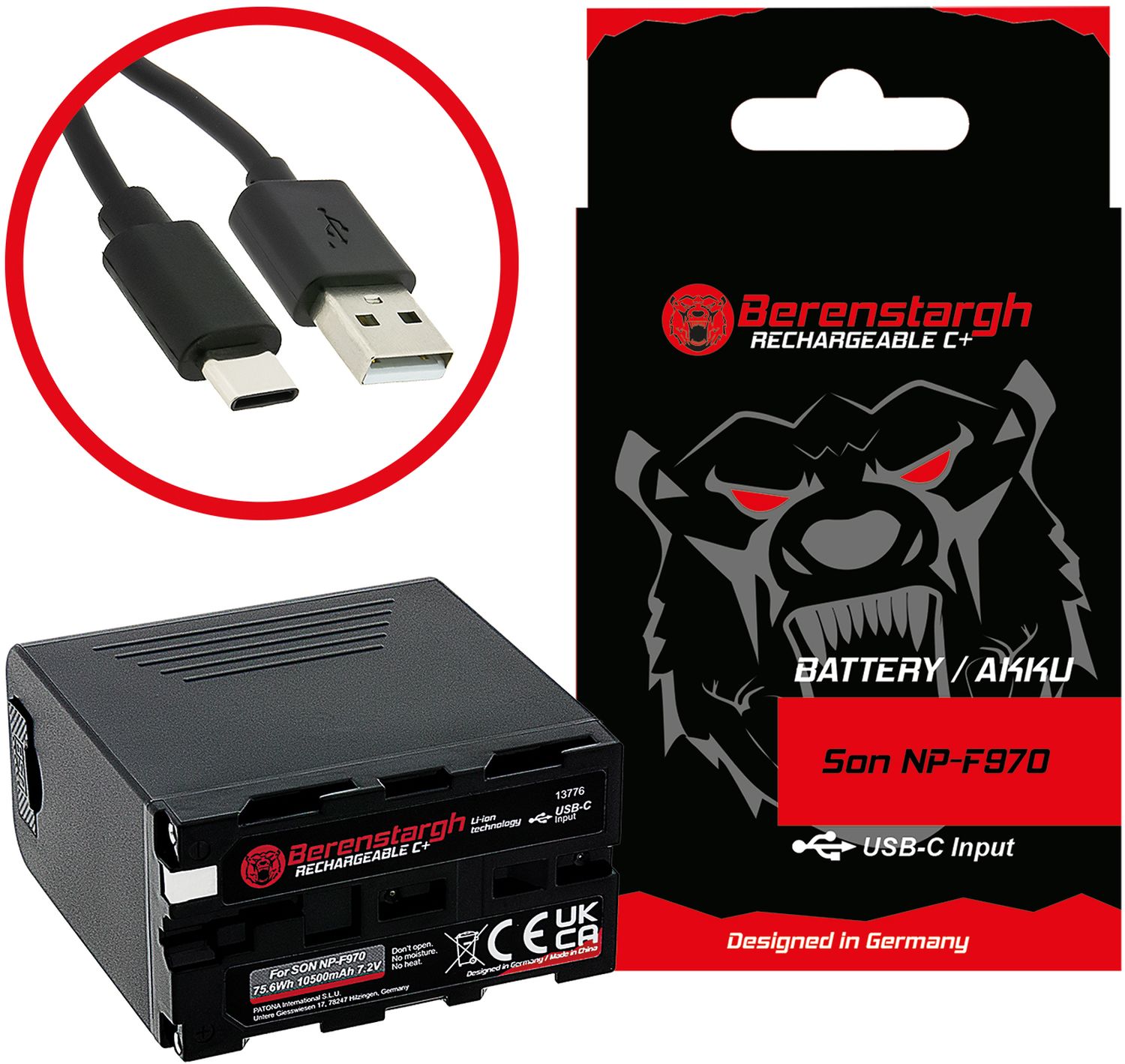 Berenstargh Batterie Sony NP-F970 10500mAh Entrée USB-C