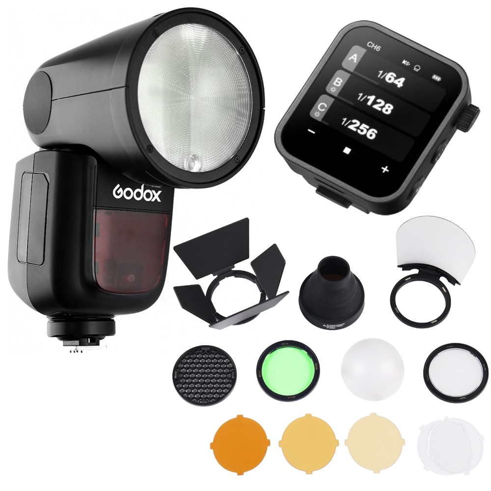 Godox V1N round flash Nikon + Godox X3 Transmitter + Godox AK-R1 accessory kit