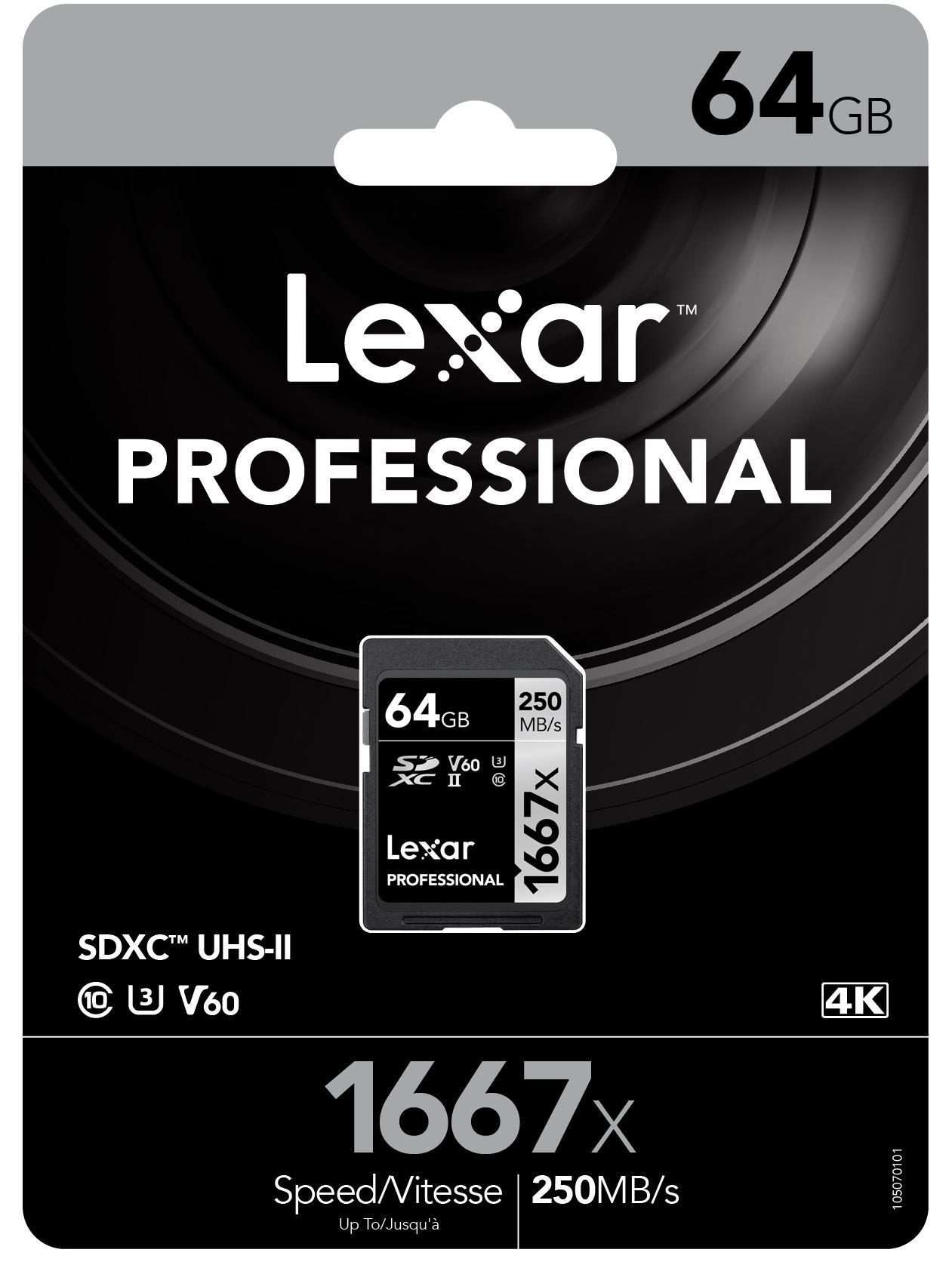 Technical Specs  Lexar Professional 1667x UHS II SDXC 64GB V60 250MB/90MB