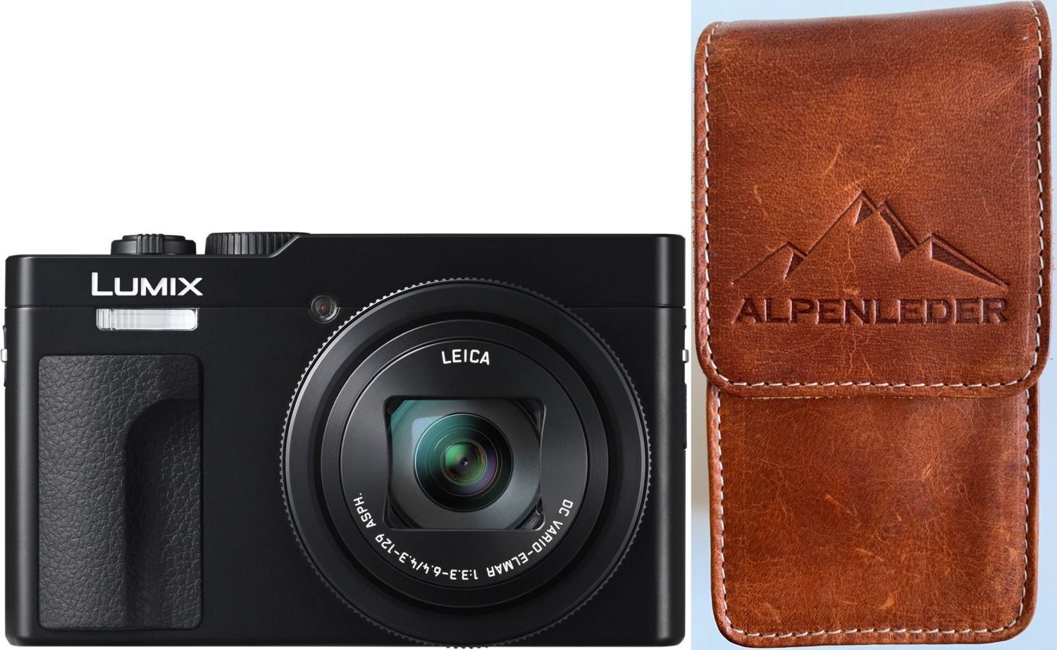 Panasonic Lumix DC-TZ99 black + alpine leather case compact cognac