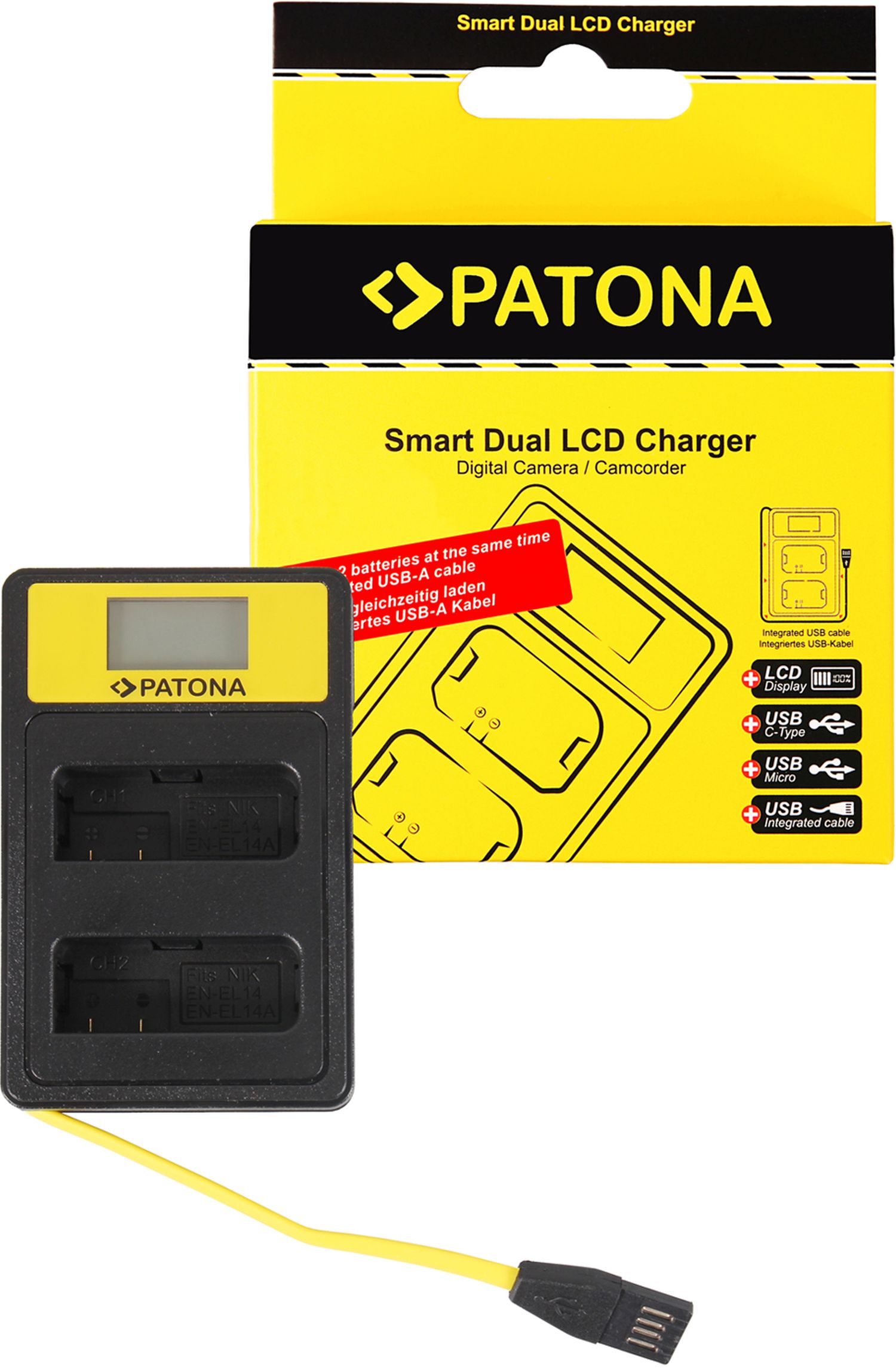 Technische Daten  PATONA Smart Dual LCD USB Ladegerät für Nikon EN-EL14